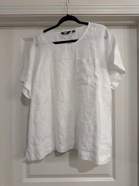 Lands' End Men's White Linen Short-Sleeve Pocket Tee